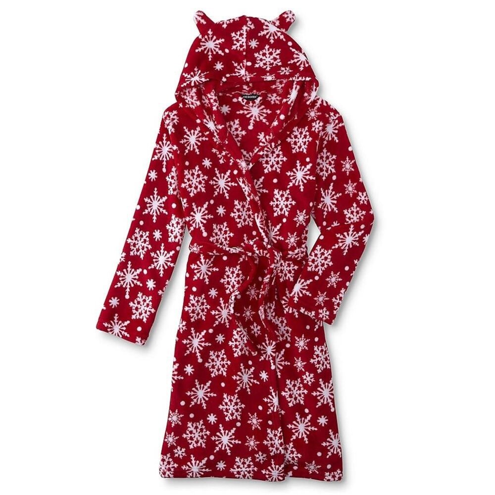 Joe Boxer Girls' Plush Fleece Snowflake Hooded Robe Pajamas - XS, New